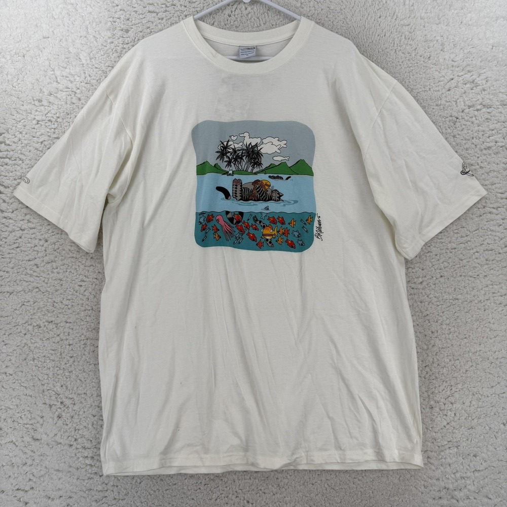 Crazy Shirts Mens XL White B Kliban Floating Cat Hawaii Graphic Tee T-Shirt NWT